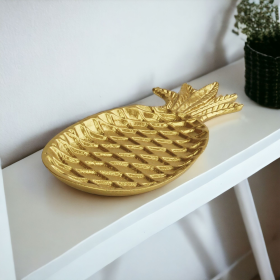 10" Gold Cast Iron Pineapple Centerpiece Shallow Bowl or Tray