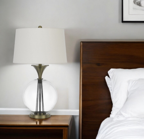 31" Bronze Metal Globe Table Lamp With White Empire Shade