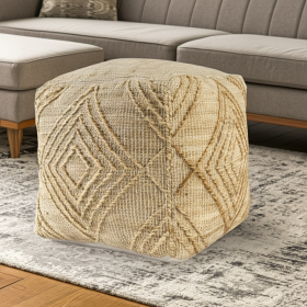 18" Natural Jute Blend Cube Geometric Pouf Ottoman