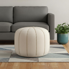Fabric Striped Round Pouf Ottoman