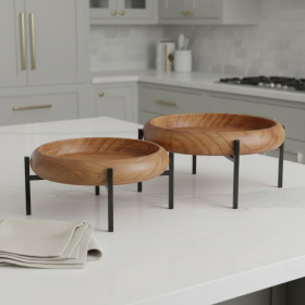 Wood Handmade Round Serving Trays With Stands