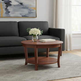Wood Round Coffee Table With Shelf