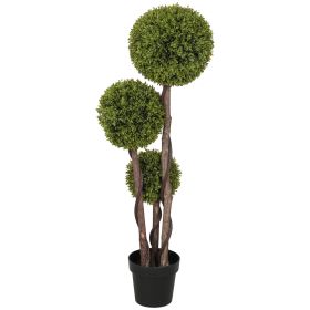 45.3" Artificial Ball Boxwood Topiary Tree Fake Plant in Pot for Indoor Outdoor Living Room Decoration Light Green