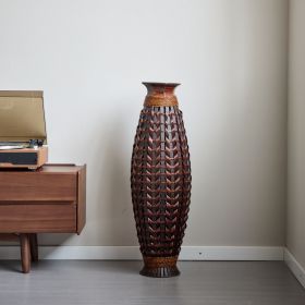 A 39-inch tall hand-woven bamboo floor vase - a decorative highlight for the living room