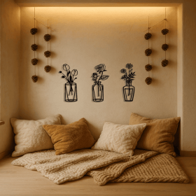 CIFbuy Vintage 3 Piece iron Flower Wall Art Set Rustic Floral Wall Sculpture Farmhouse Decor for Living Room Bedroom Kitchen