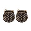 Large Round Checkered Seagrass Storage Basket with Handles, 2 Pack