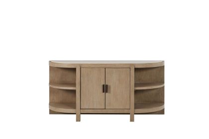 Curved 2-Door Console Table w/ Marble Top