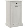 HOMCOM Kitchen Tilt Out Trash Bin Cabinet Free Standing Recycling Cabinet Trash Can Holder With Drawer, Light Gray