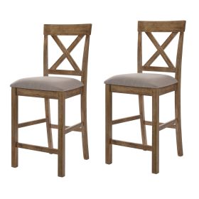 Tan and Weathered Oak Counter Height Stools with Cross Back (Set of 2)