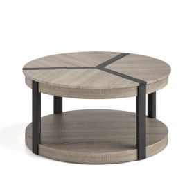 34.5" Rubber Wood 2-Tier Round Center Table with Spacious Tabletop and Storage Shelf