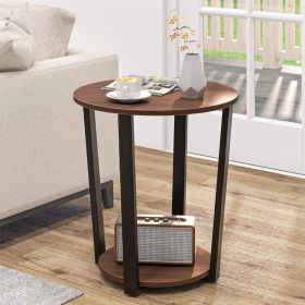 Round End Table with Open Shelf and Metal Frame