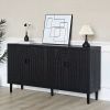 Modern Black Sideboard Cabinet with Decorative Nailhead Accents, Stylish Storage Solution for Dining & Living Rooms
