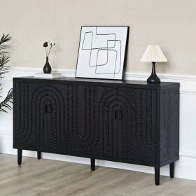 Modern Black Sideboard Cabinet with Decorative Nailhead Accents, Stylish Storage Solution for Dining & Living Rooms