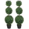 Set of 2 Artificial Ball Boxwood Topiary Trees, Fake Plants in Pot for Indoor Outdoor Living Room Green