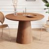 Wooden circular dining table, modern minimalist round table, natural wood colored table, 43 inches