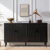 Modern Black Sideboard Cabinet with Decorative Nailhead Accents, Stylish Storage Solution for Dining & Living Rooms