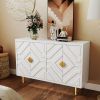 48" Modern Buffet Cabinet, 4-Door Credenza with Embossed Doors & Shelves, Storage Sideboard for Living Room, Dining Room, Kitchen, Entryway