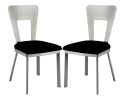 Contemporary Silver Metal 2pc Dining Chairs Black Microfiber Seat Dining Room Keyhole Back Satin Plated Powder Coating Chair