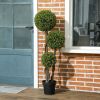 45.3" Artificial Ball Boxwood Topiary Tree Fake Plant in Pot for Indoor Outdoor Living Room Decoration Light Green