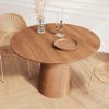 Wooden circular dining table, modern minimalist round table, natural wood colored table, 43 inches