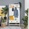 3-in-1 Hall Tree, Entryway Bench with Coat Rack, Shoe Rack, 2 Storage Drawers, 4 Hooks, Padded Seat, White