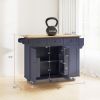 Kitchen Island on Wheels with Drop Leaf, Charging Station, Rolling Kitchen Cart with Wood Top, Adjustable Shelf, Blue
