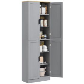 HOMCOM Freestanding Kitchen Pantry, 4-Door Kitchen Pantry Cabinet with Adjustable Shelves and Doors, Distressed White