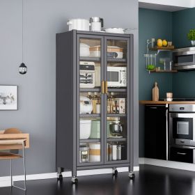 Open-door kitchen shelving Floor-to-ceiling multilevel household microwave storage cabinet bowls side cabinets cabinets Storage cabinets Grey col