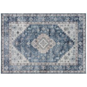 HOMCOM 8x10 Area Rug, Vintage Washable Rug, Non-Slip Floor Carpet for Living Room, Bedroom, Dining Room, Blue