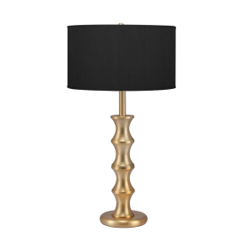 Bamboo Table Lamp - Brushed Brass Finish Base (Color: Black Silk Shade)