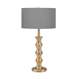 Bamboo Table Lamp - Brushed Brass Finish Base (Color: Gunmetal Silk Shade)
