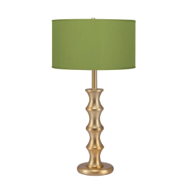 Bamboo Table Lamp - Brushed Brass Finish Base (Color: Verde Silk Shade)