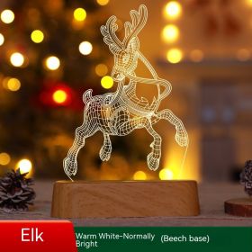 Christmas Decoration 3D Lamp Acrylic LED Night Lights New Year Valentines Day Christmas Kids Gift Christmas Ornaments (Option: Elk Wood Grain Bottom-Warm White)