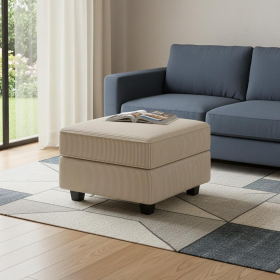 Corduroy Storage Ottoman (Color: Beige and Black, size: 26")