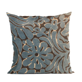 Plutus Blue Flower Velvet Paisley Luxury Throw Pillow (Color: Blue, size: Double sided  16" x 16")
