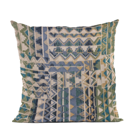 Plutus Blue Pyramids Border Luxury Throw Pillow (Color: Blue, size: Double sided  18" x 18")