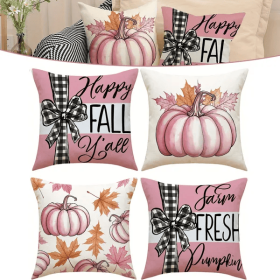 4Pcs Pillow Covers 18x18In Pumpkin Maple Leaf Throw Cushion Cover Happy Fall Pillow Cushion Case For Thanksgiving Sofa Couch Bedroom Home Office (Option: 4Pcs)