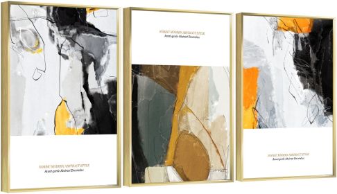 Framed Canvas Wall Art Oil Paintings Impressionism Aesthetic Prints Canvas Paintings for Living Room Bedroom Office Home; 3 Panels (GOLD: 16*24)